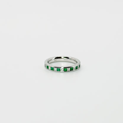 Diamond and Emerald Eternity Ring in White Gold
