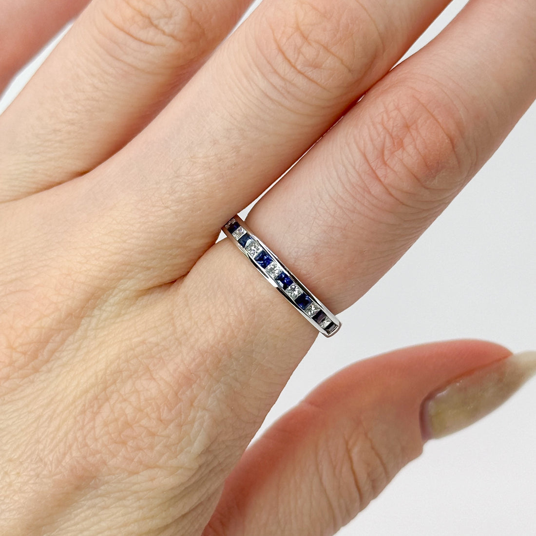 Diamond and Sapphire Princess Cut Eternity Ring