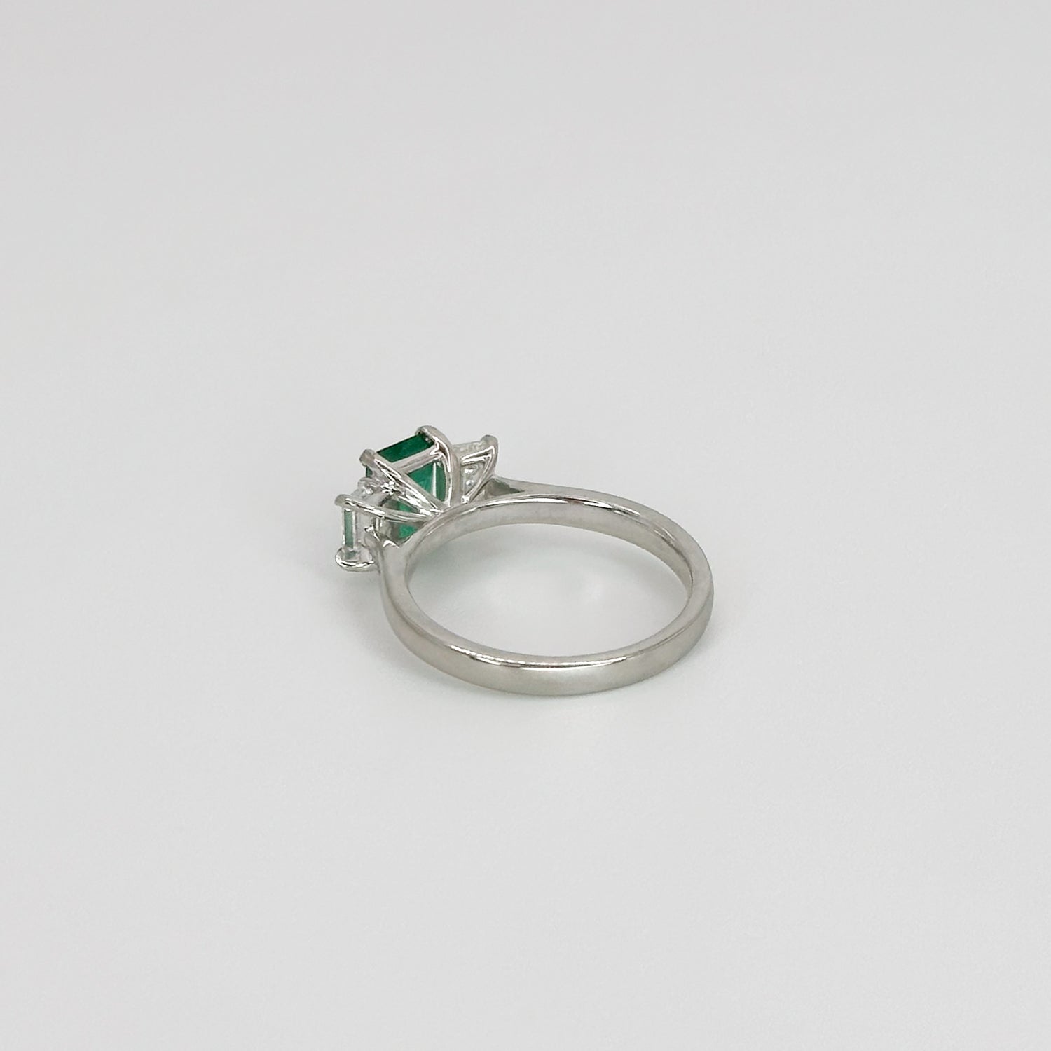 Emerald and Diamond Trilogy Platinum Ring