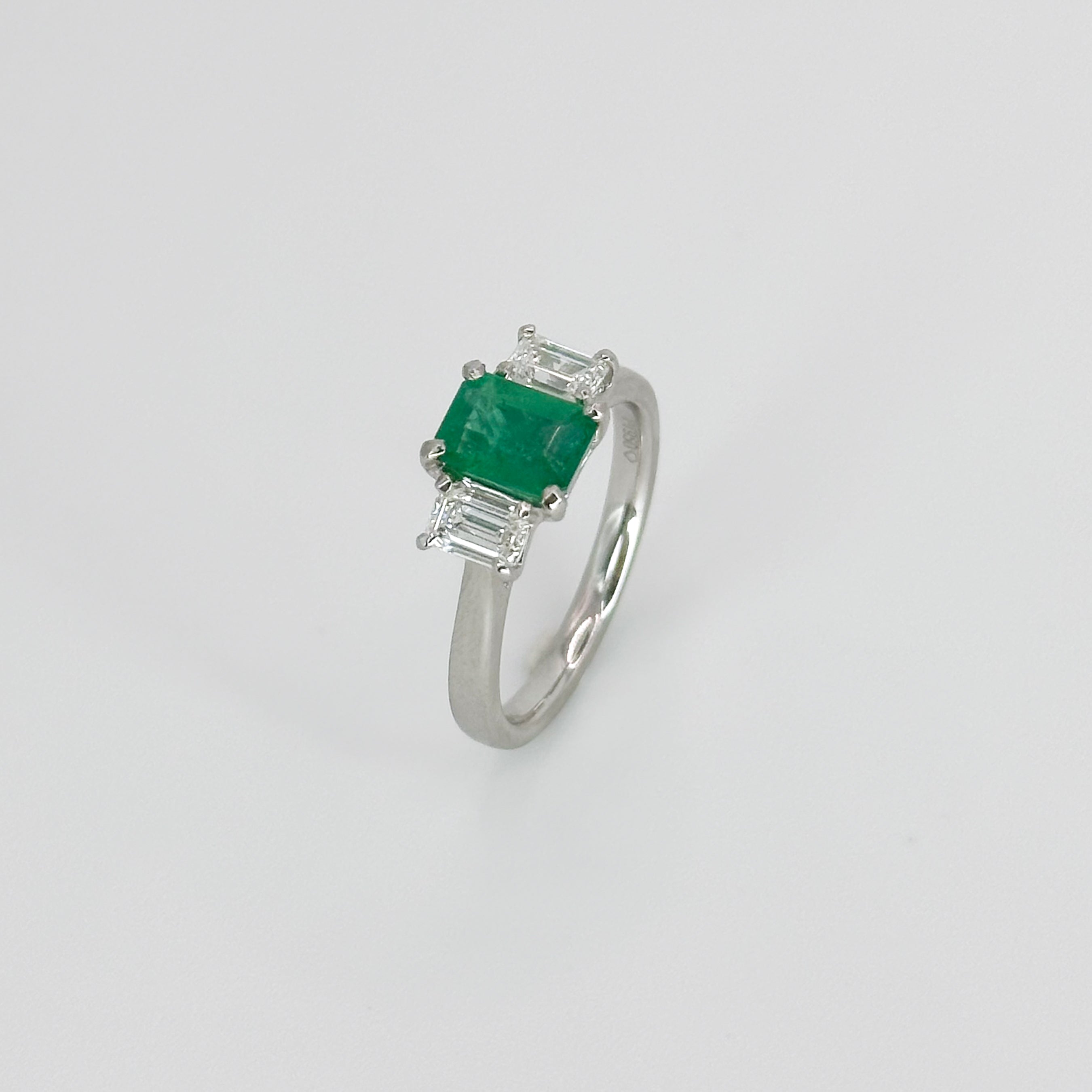 Emerald and Diamond Trilogy Platinum Ring