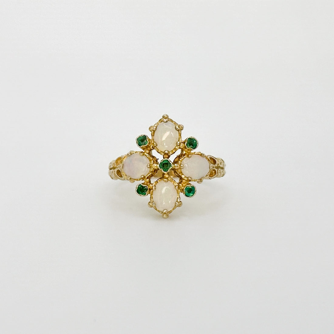 Opal and Emerald Vintage Cluster Ring