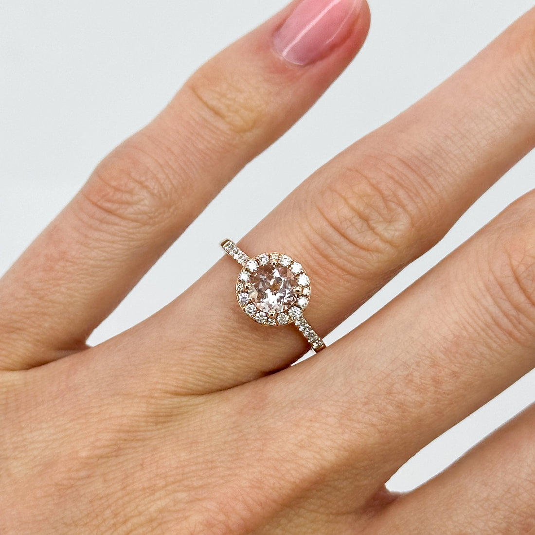 Morganite Round Cut Ring with Diamonds