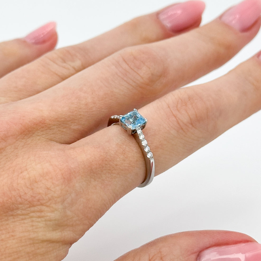 Princess Cut Blue Topaz Ring