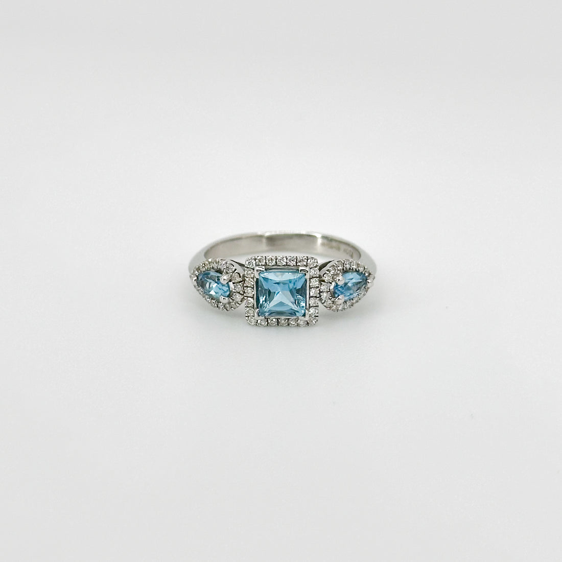 Blue Topaz Trilogy with Diamond Halo