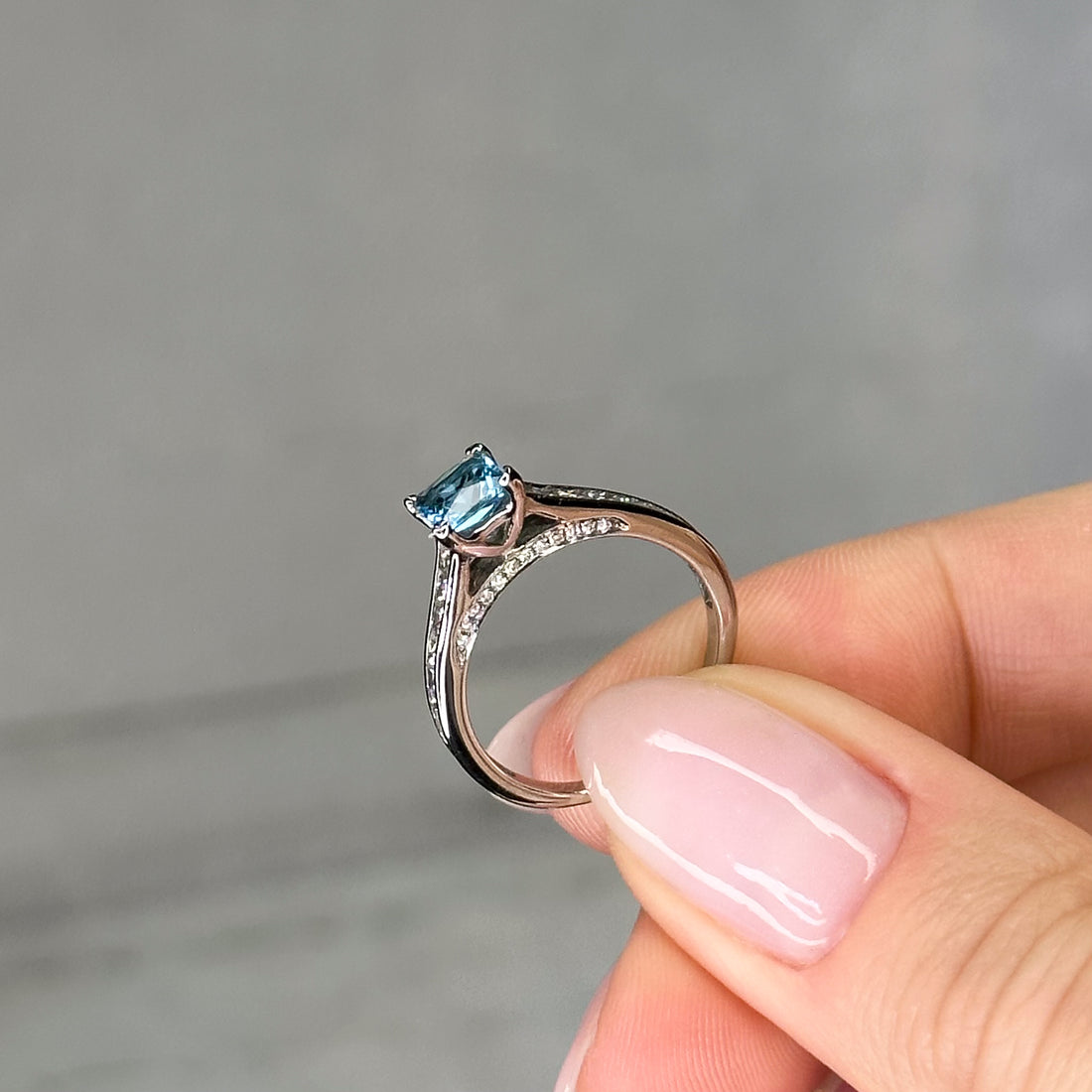 Blue Topaz Ring with Diamonds