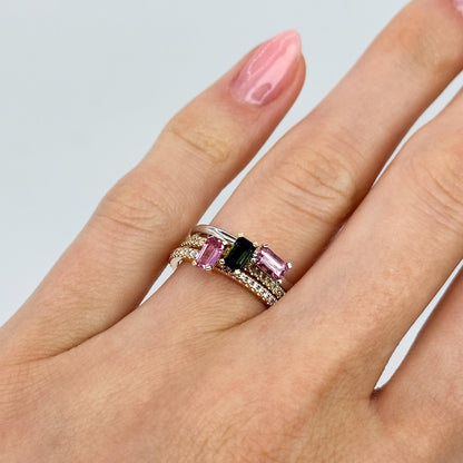 Emerald Cut Pink Sapphire Ring in Rose Gold