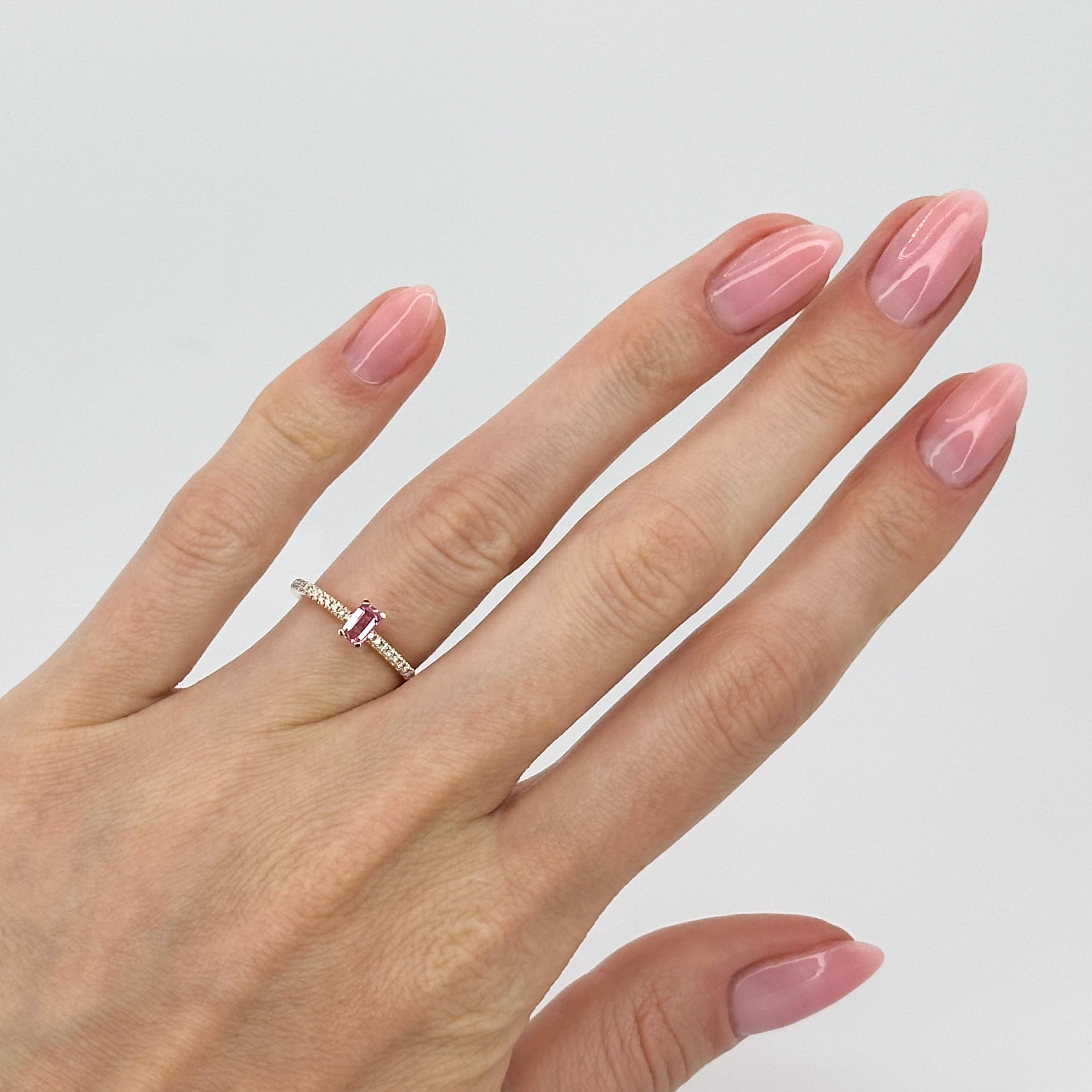 Emerald Cut Pink Sapphire Ring in Rose Gold