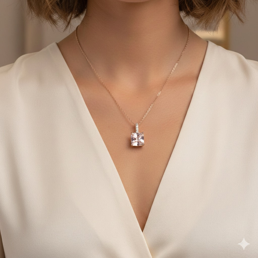 Morganite &amp; Diamond Pendant in Rose Gold