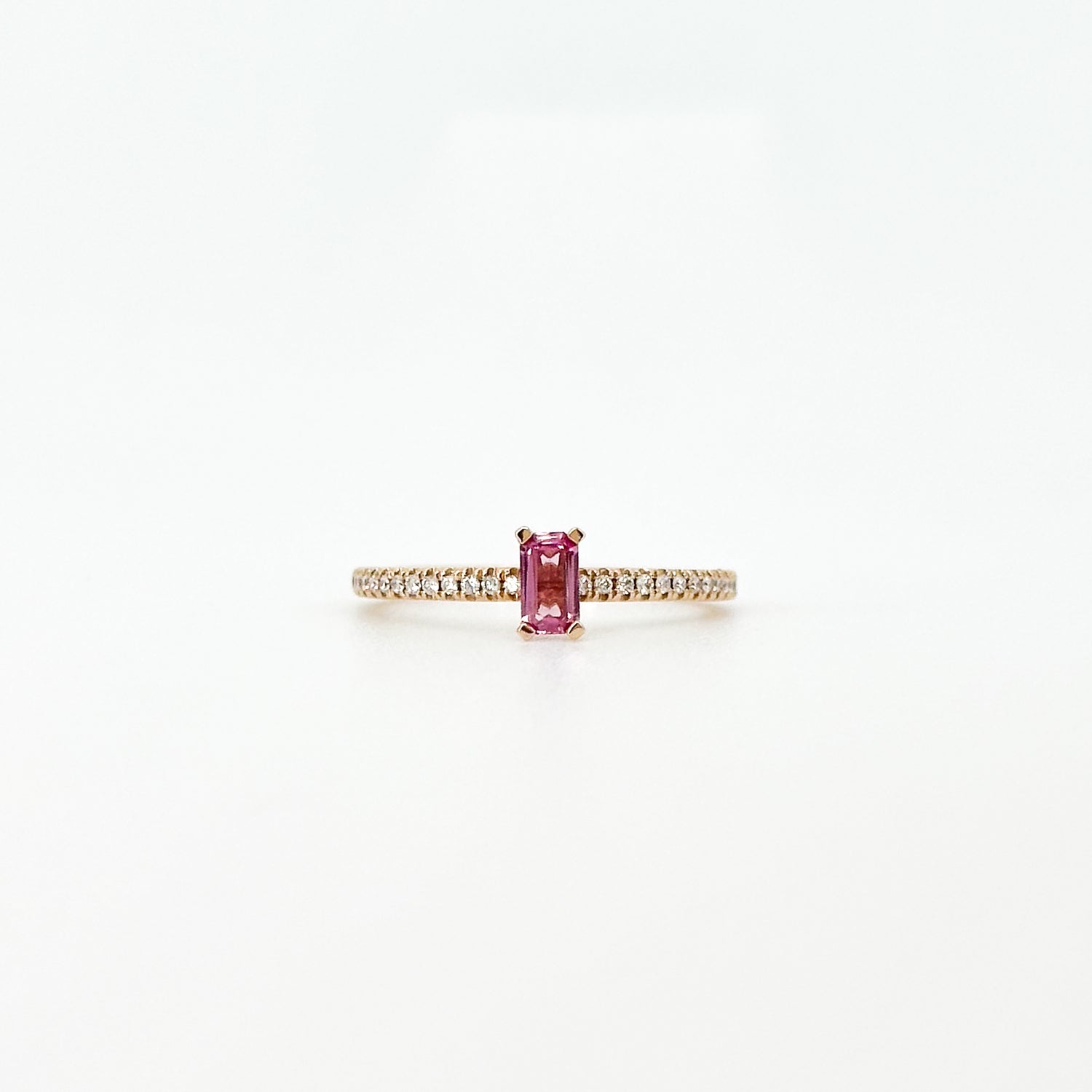 Emerald Cut Pink Sapphire Ring in Rose Gold