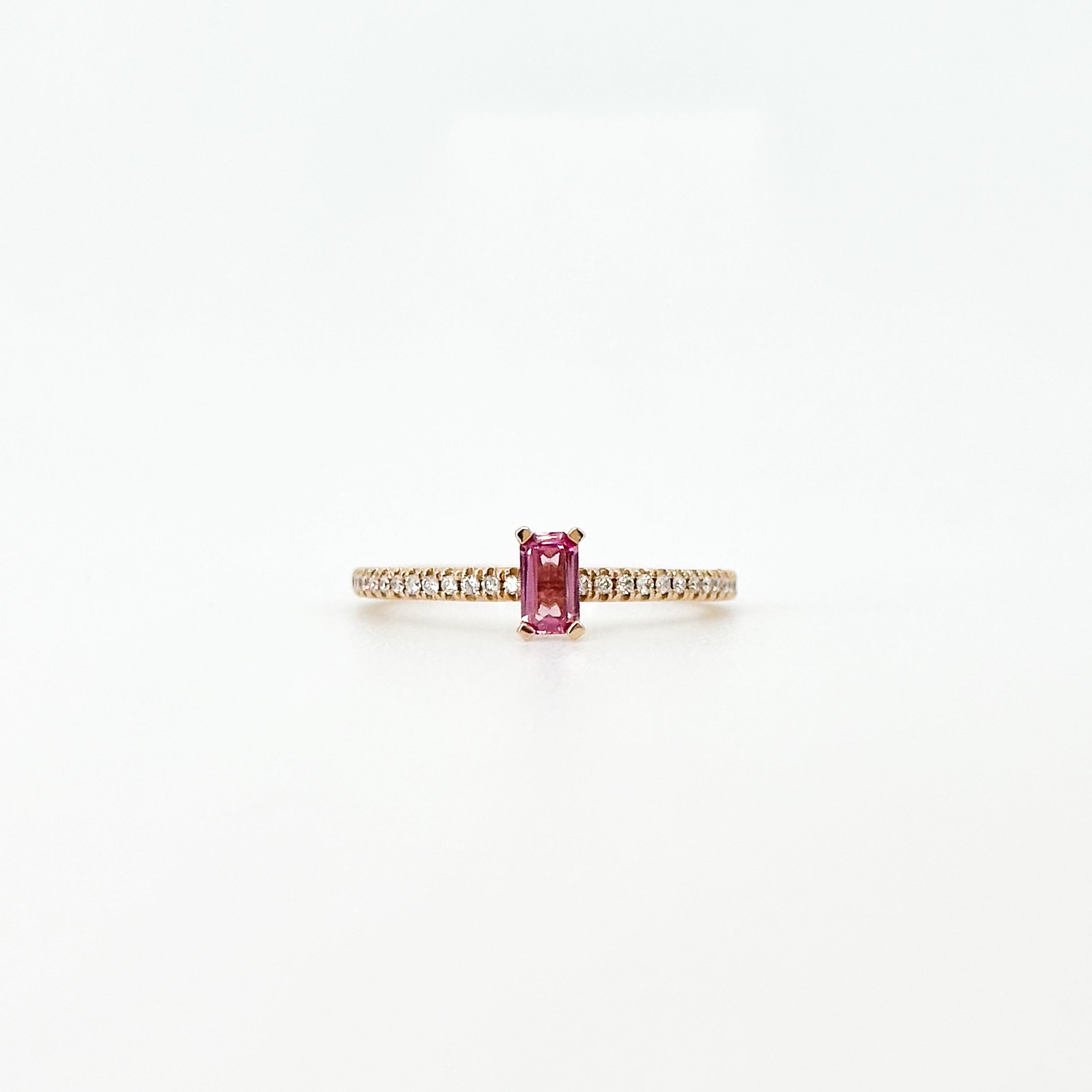 Emerald Cut Pink Sapphire Ring in Rose Gold