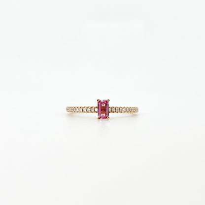 Emerald Cut Pink Sapphire Ring in Rose Gold