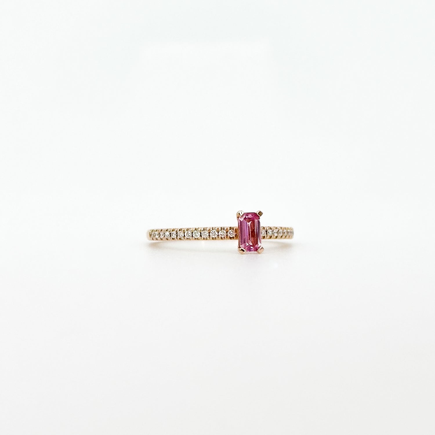 Emerald Cut Pink Sapphire Ring in Rose Gold