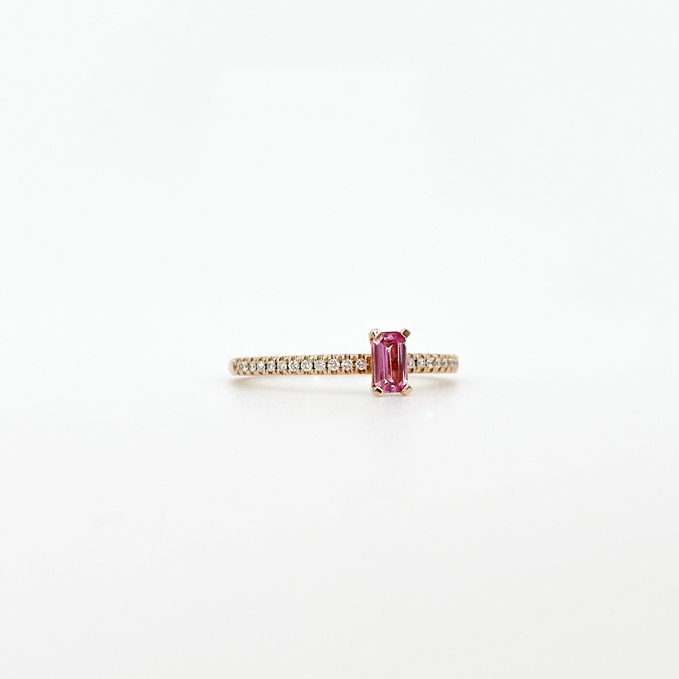 Emerald Cut Pink Sapphire Ring in Rose Gold