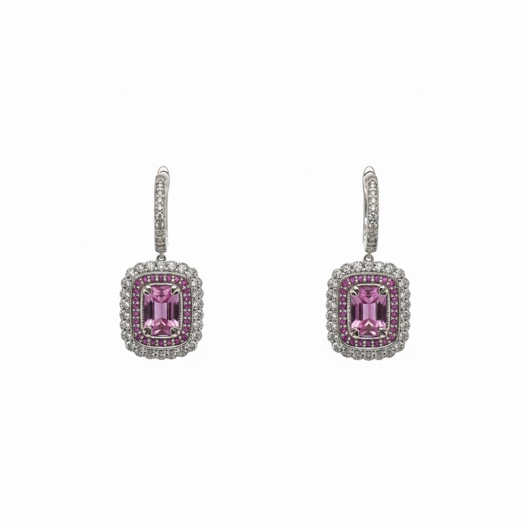 Pink Sapphire Earrings in White Gold