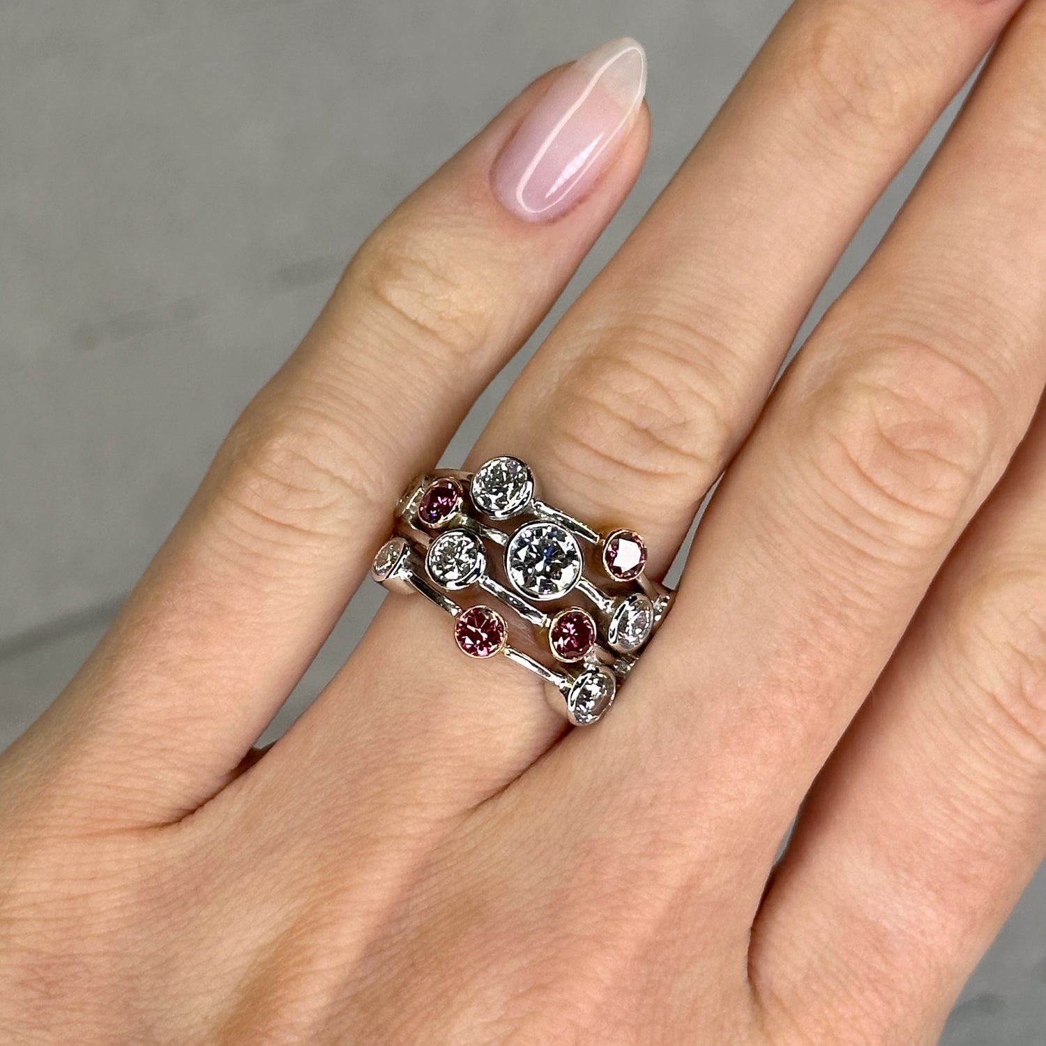 Pink and Diamond Bubble Ring