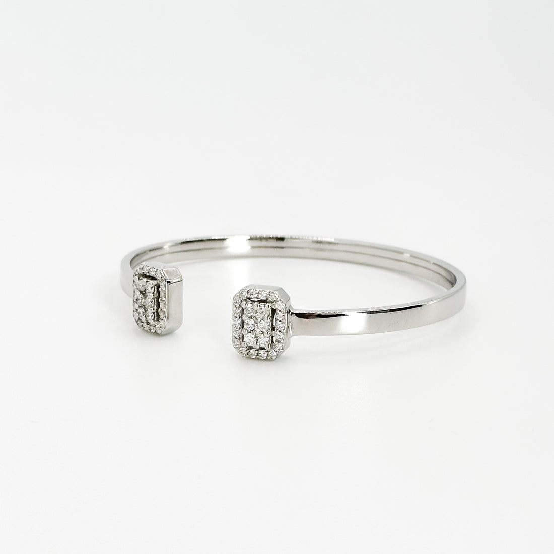White Gold Bangle Bracelet with Diamond Clusters