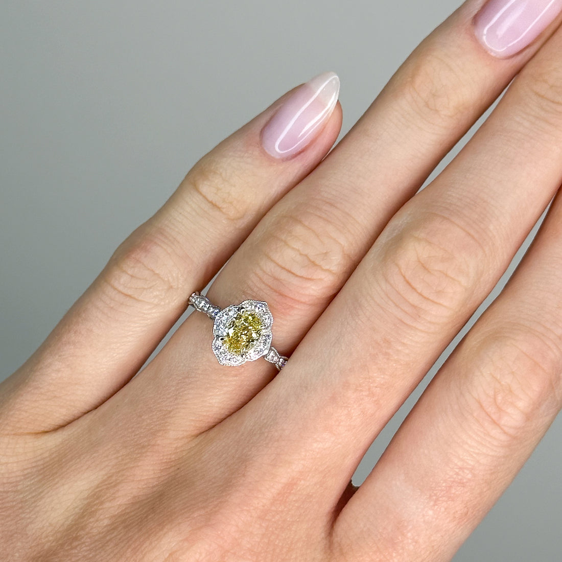 0.91ct Oval Cut Yellow Diamond Ring