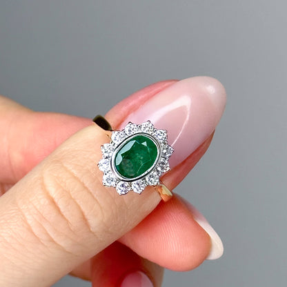 1.60ct Emerald Ring with 0.50ct Diamond Halo