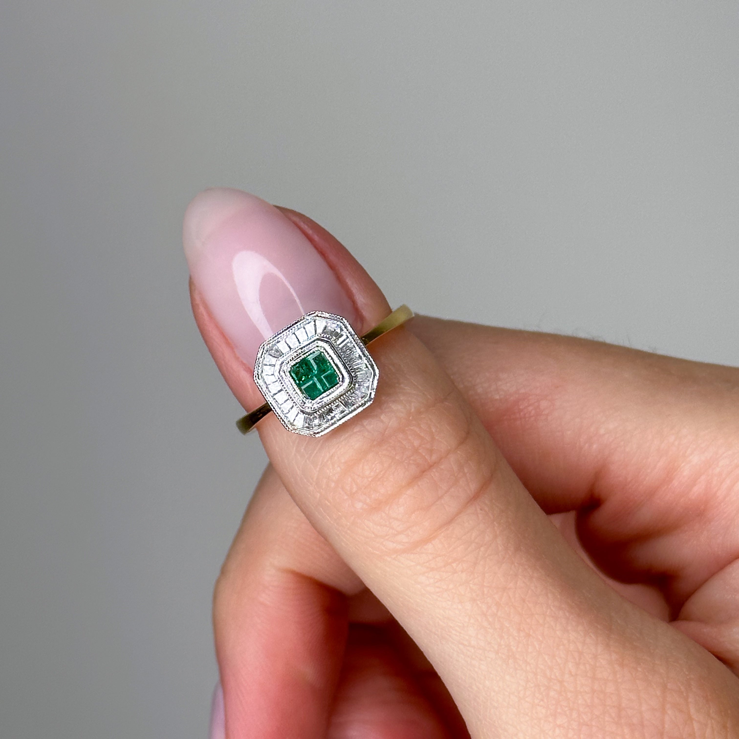 Emerald Cluster Ring with Diamonds