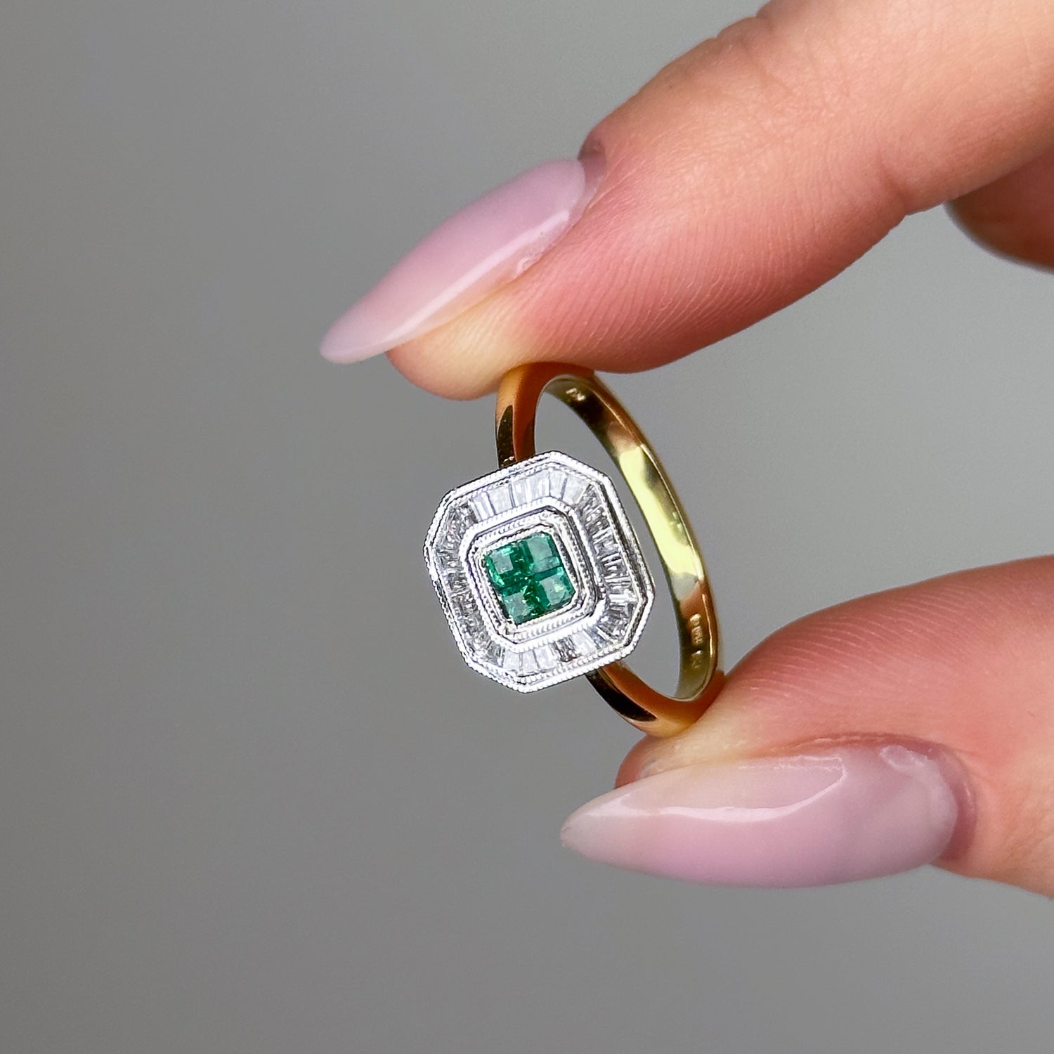 Emerald Cluster Ring with Diamonds