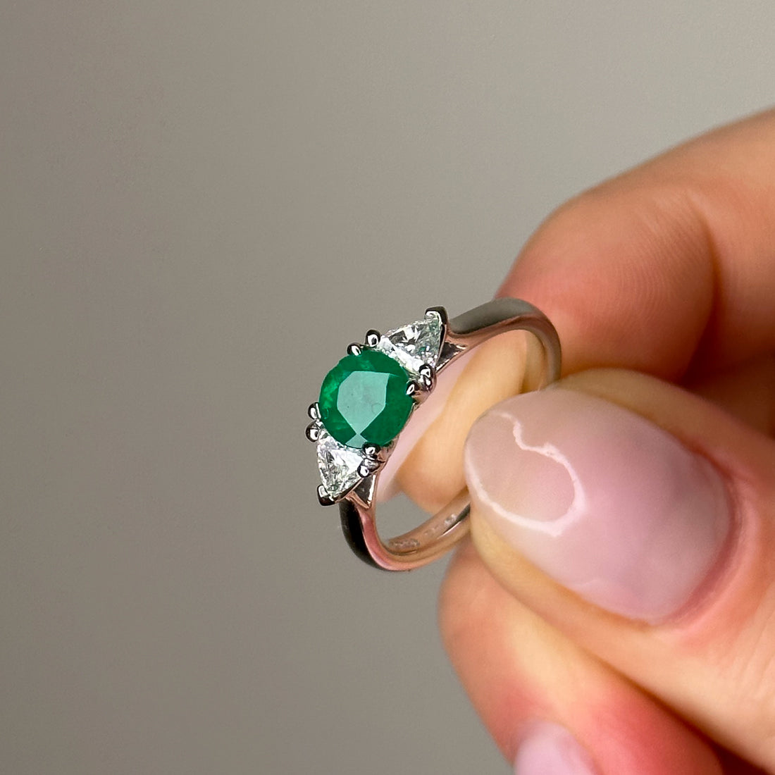 0.78ct Oval Cut Emerald Trilogy with Diamonds