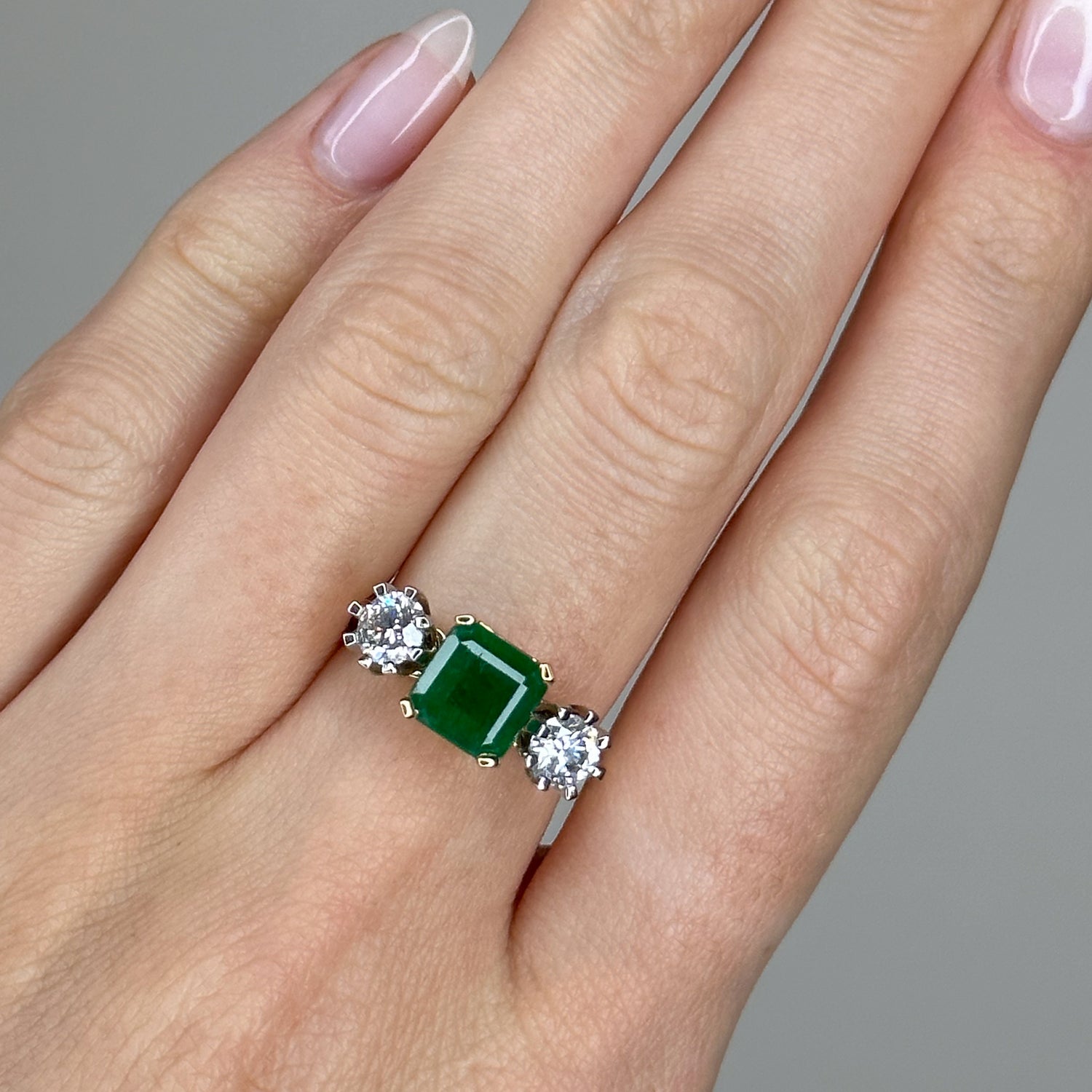 2.49ct Emerald Trilogy Ring with Diamonds in Yellow Gold