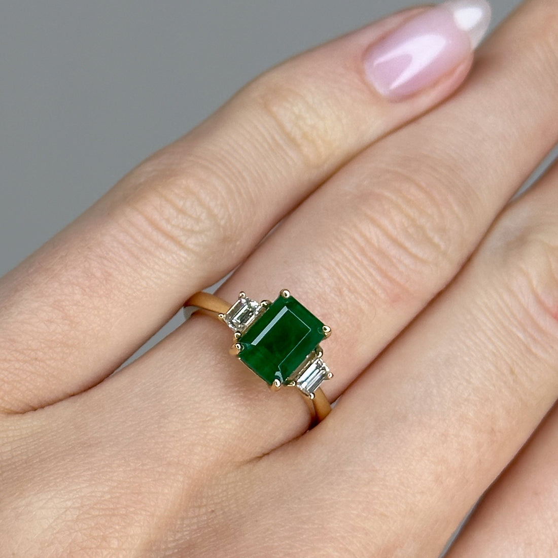 1.86ct Emerald & 0.40ct Diamond Trilogy Ring