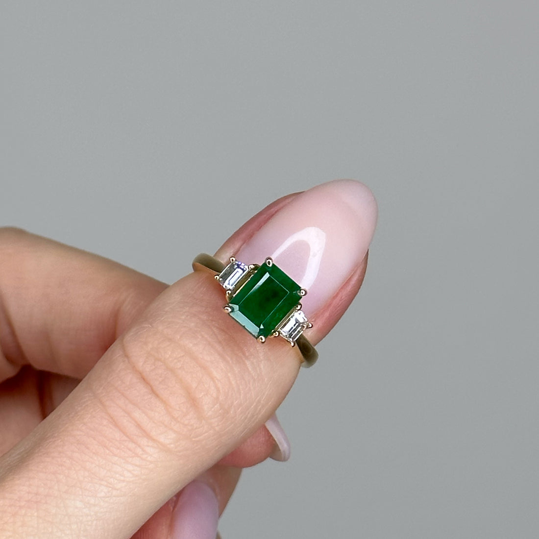 1.86ct Emerald & 0.40ct Diamond Trilogy Ring