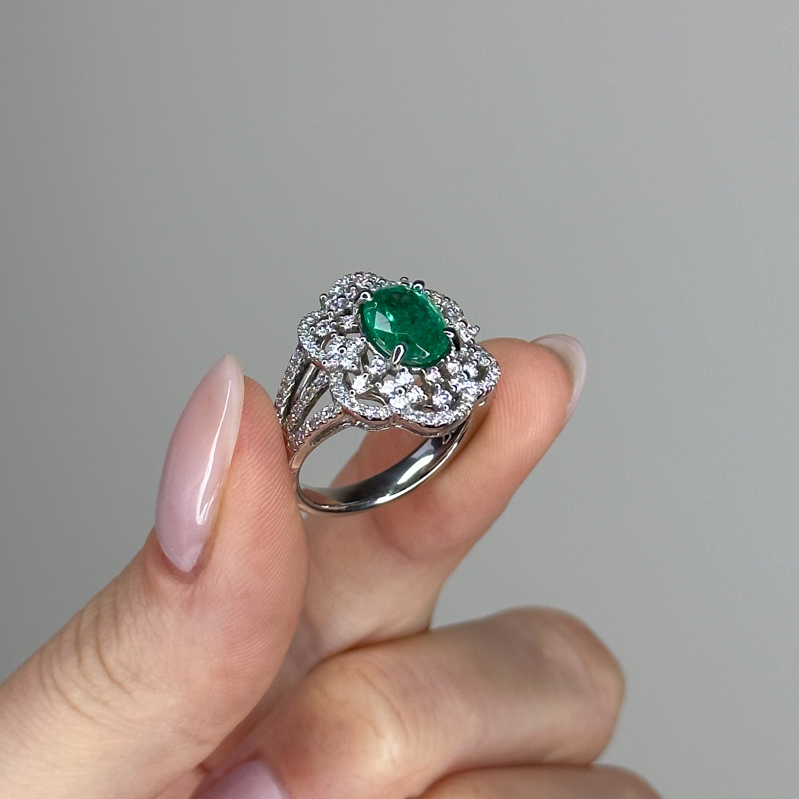 1.98ct Oval Cut Emerald Ring with Diamonds
