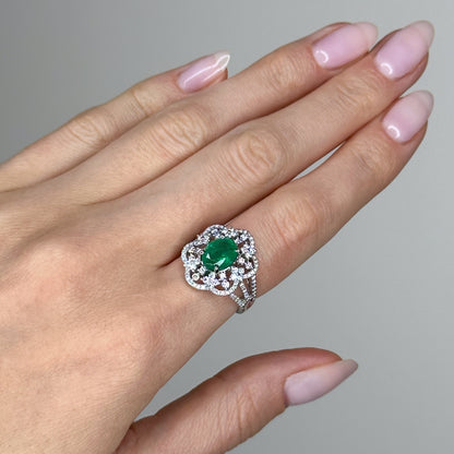 1.98ct Oval Cut Emerald Ring with Diamonds