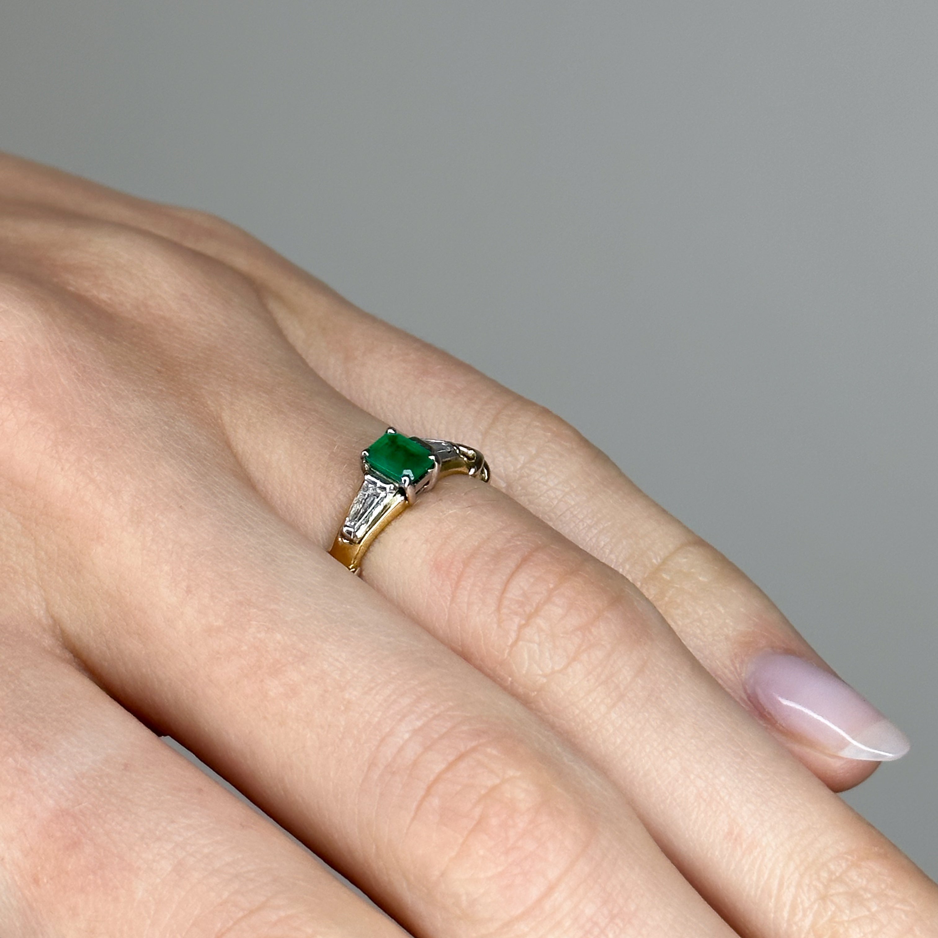 0.65ct Emerald and Diamond Trilogy Ring in Yellow Gold