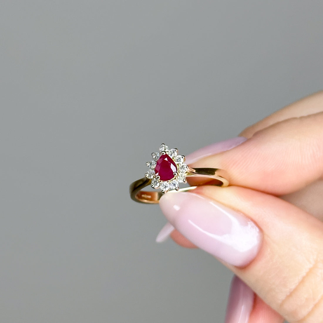 0.35ct Pear Shape Pink Ruby Ring with Halo