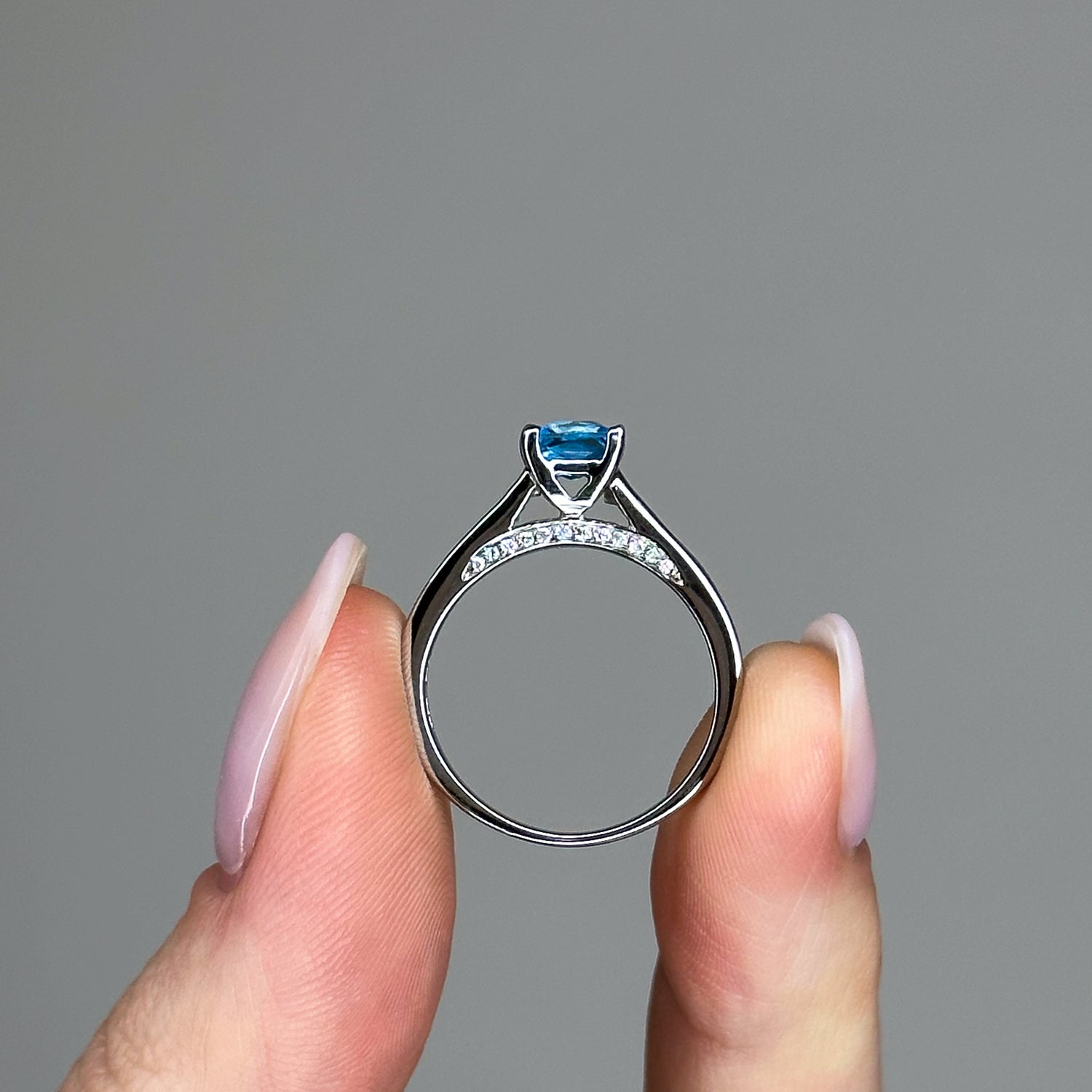 Blue Topaz Ring with Diamonds