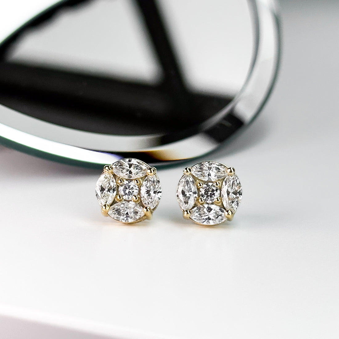 Diamond Cluster Earrings in Yellow Gold