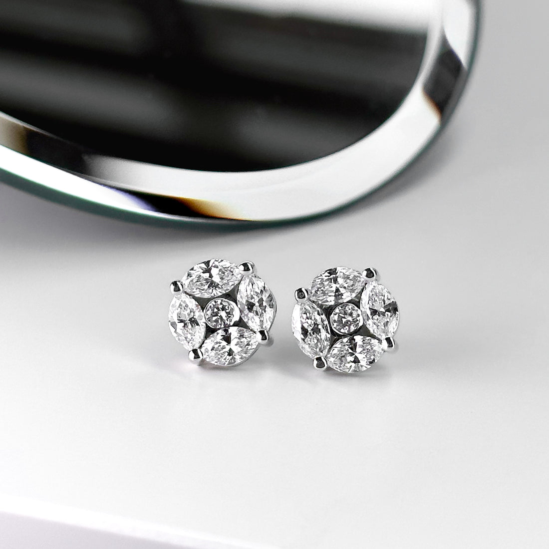 Diamond Cluster Earrings in White Gold
