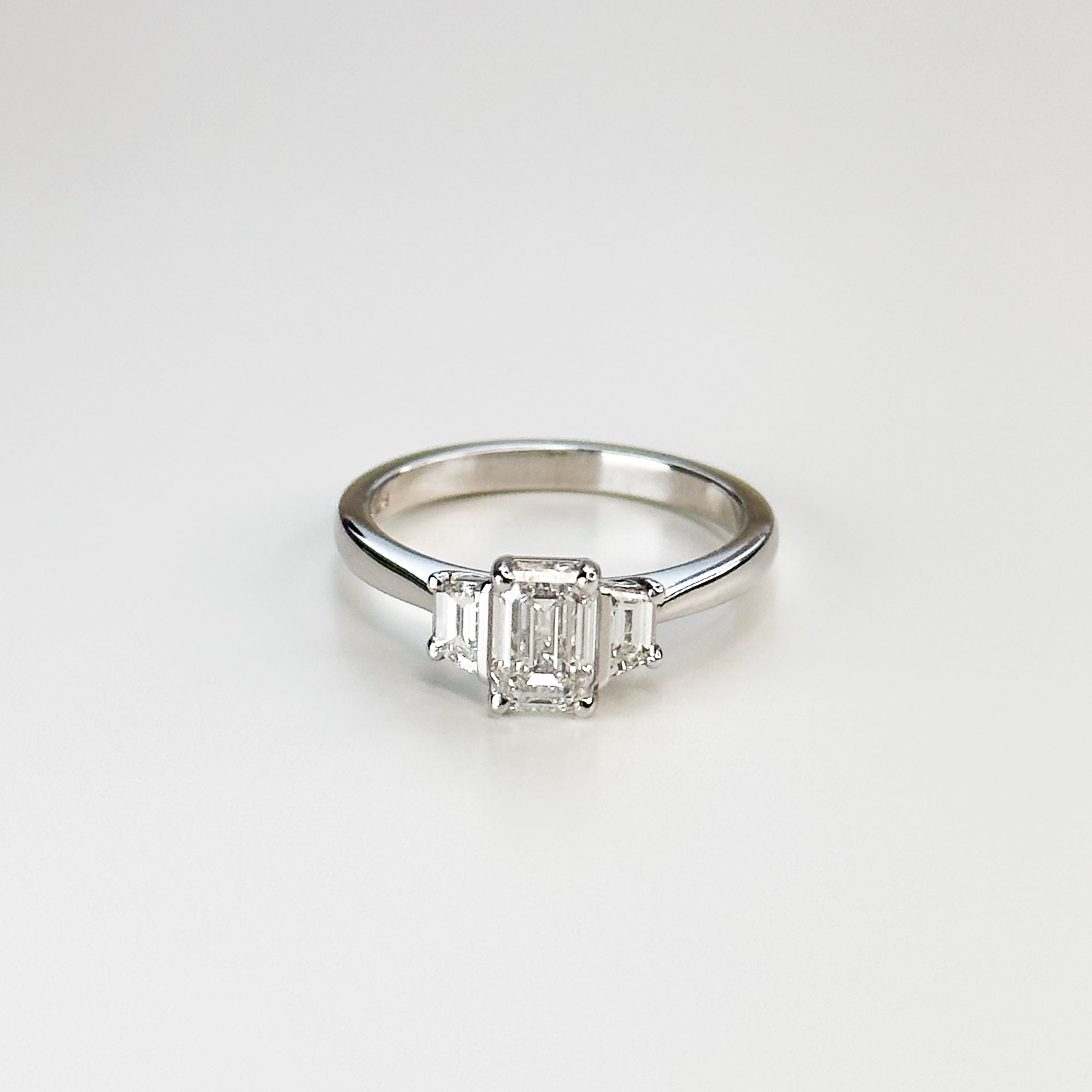 0.90ct Emerald Cut Diamond Trilogy Ring