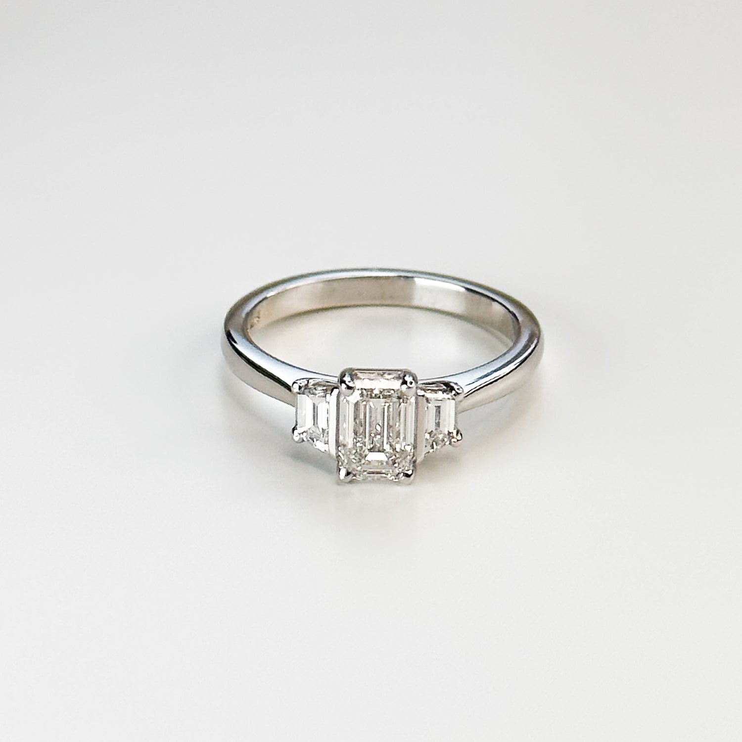 0.90ct Emerald Cut Diamond Trilogy Ring
