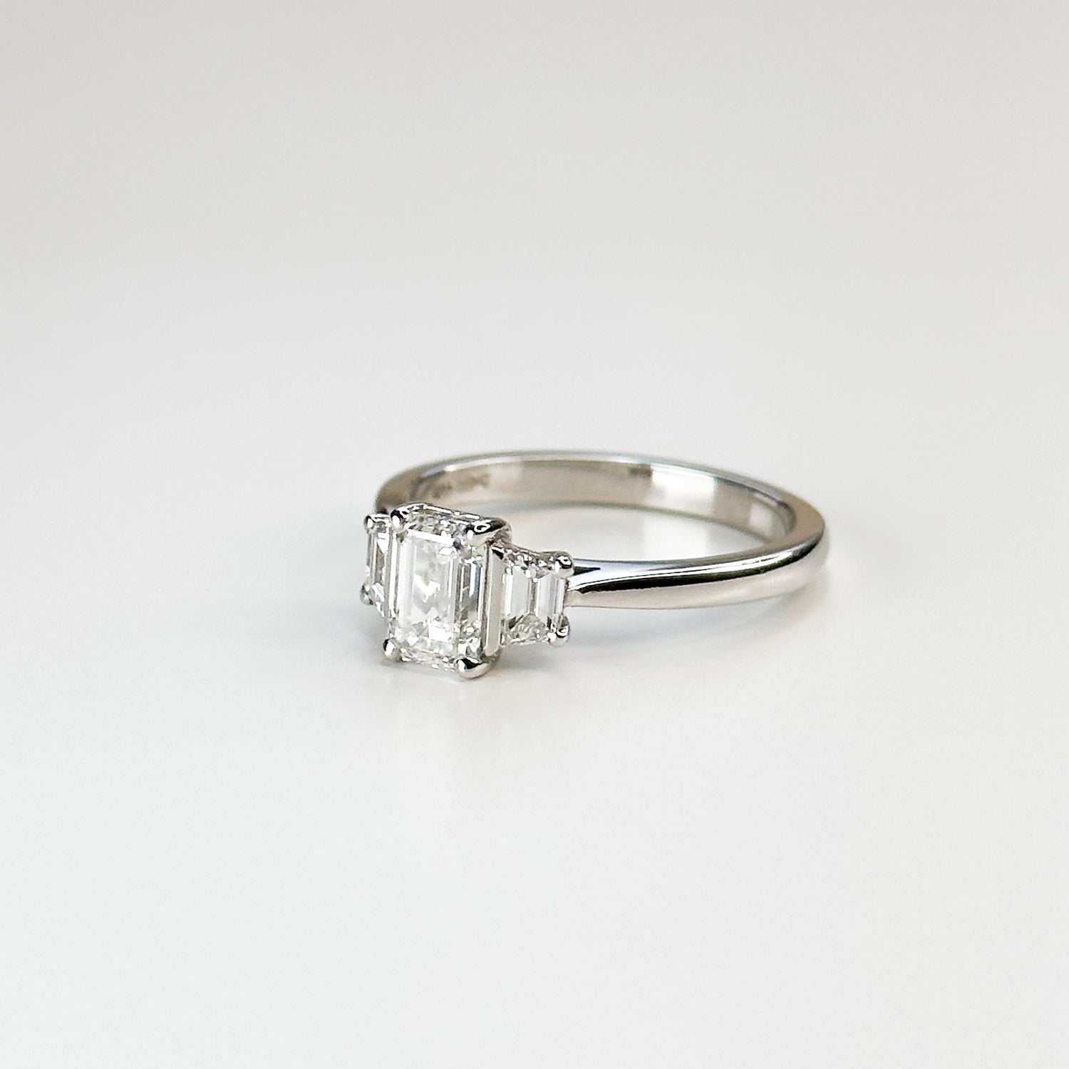 0.90ct Emerald Cut Diamond Trilogy Ring