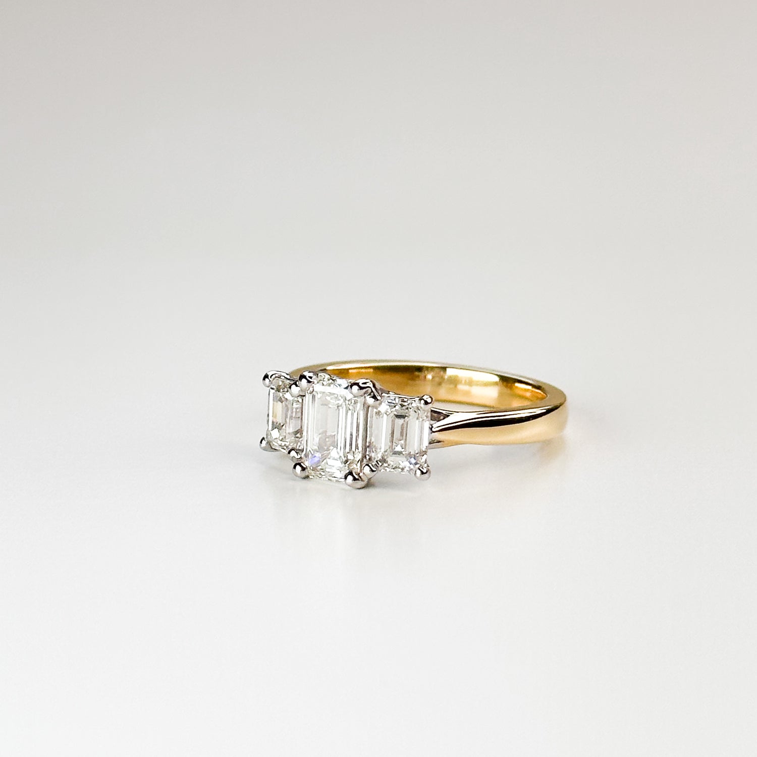 0.90ct Emerald Cut Diamond Trilogy Ring