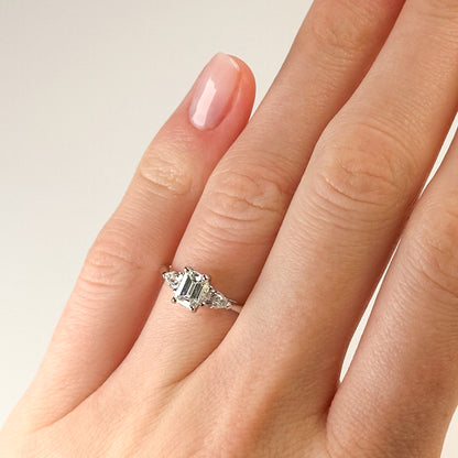 0.57ct GIA certified Emerald Cut Diamond Trilogy Ring