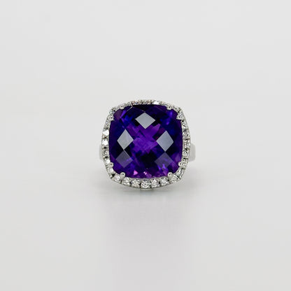 Amethyst Ring with Diamond Halo