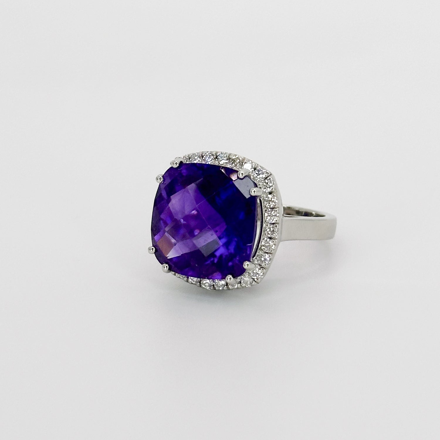 Amethyst Ring with Diamond Halo