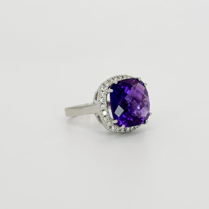 Amethyst Ring with Diamond Halo