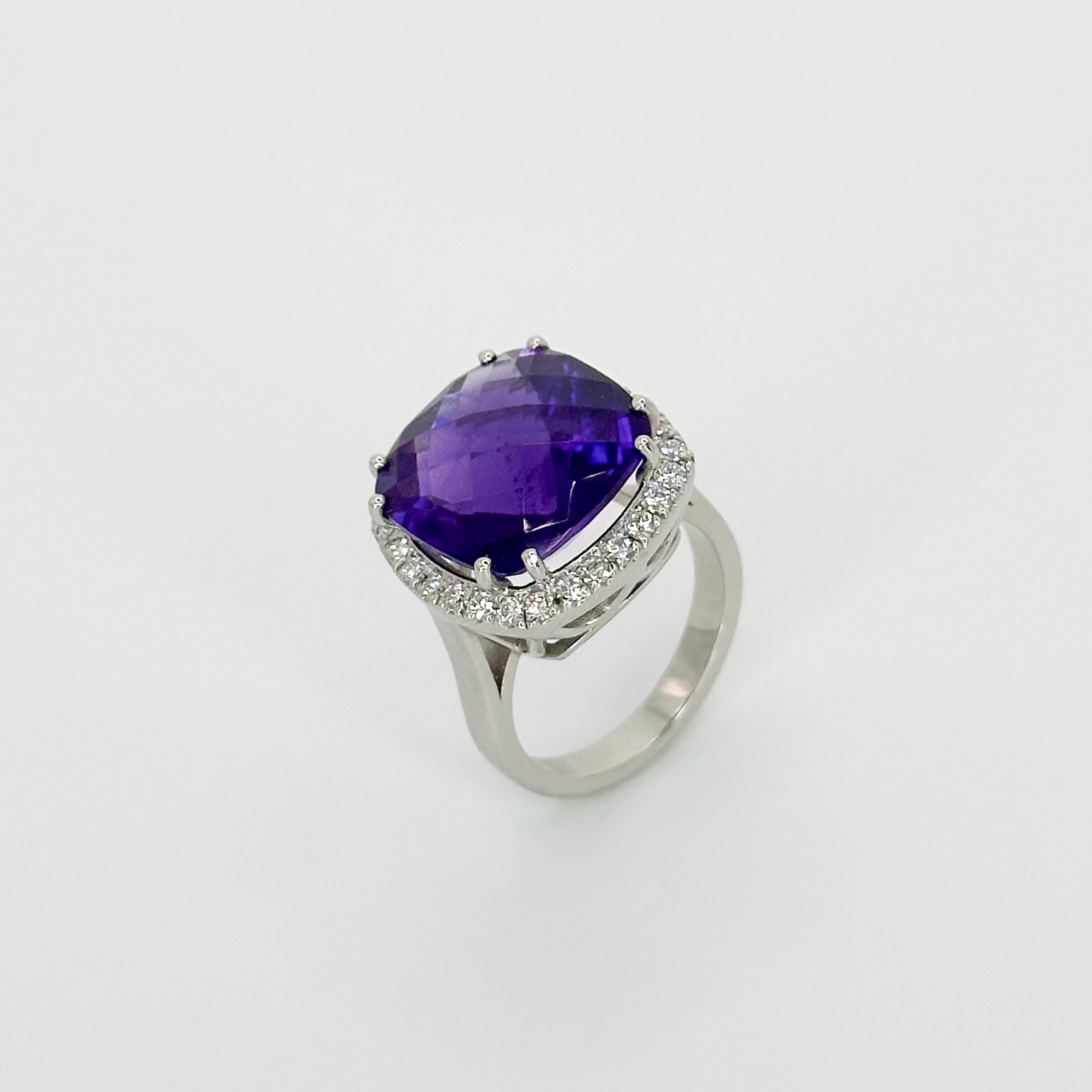 Amethyst Ring with Diamond Halo