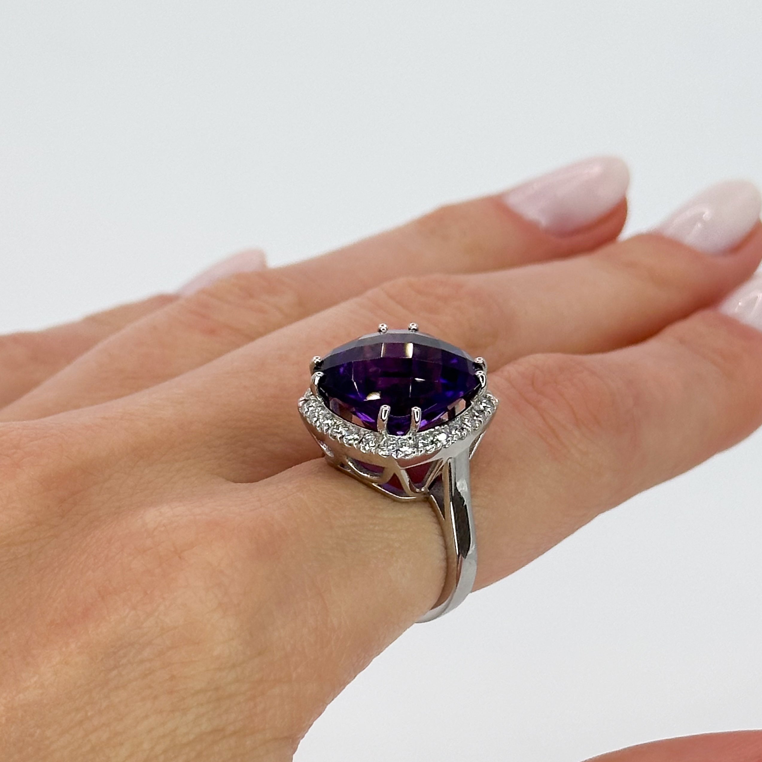 Amethyst Ring with Diamond Halo