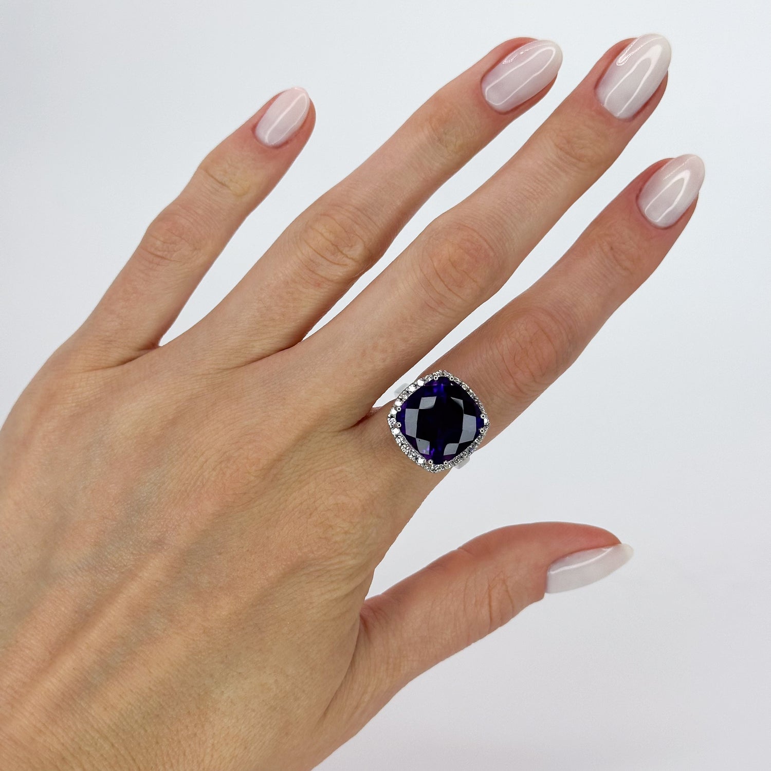 Amethyst Ring with Diamond Halo