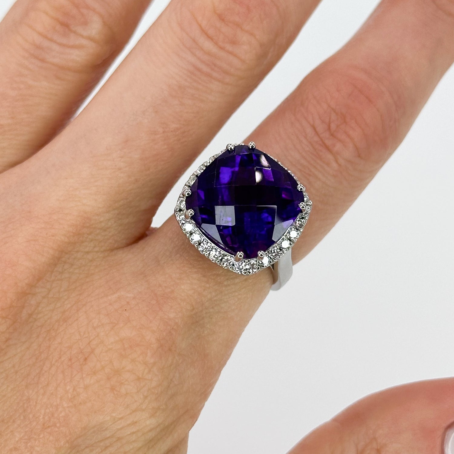 Amethyst Ring with Diamond Halo