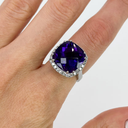 Amethyst Ring with Diamond Halo