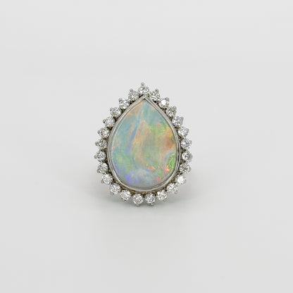 Opal Ring with Diamond Halo in White Gold