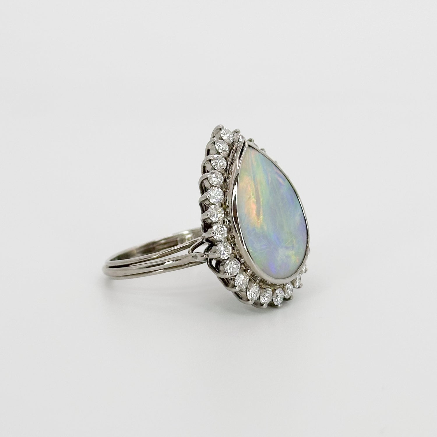 Opal Ring with Diamond Halo in White Gold